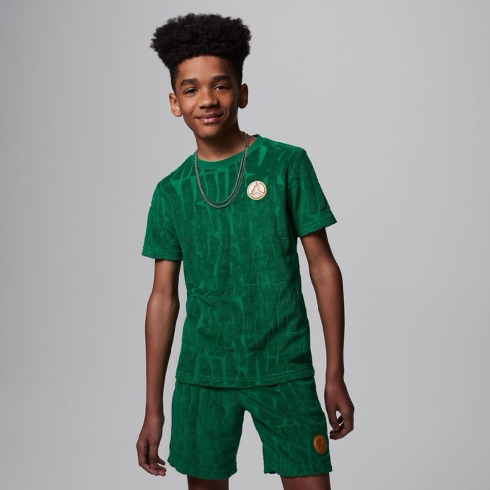JORDAN Nike Kids Green Terry Matching Tee & Shorts Set Boys L Large NWT
